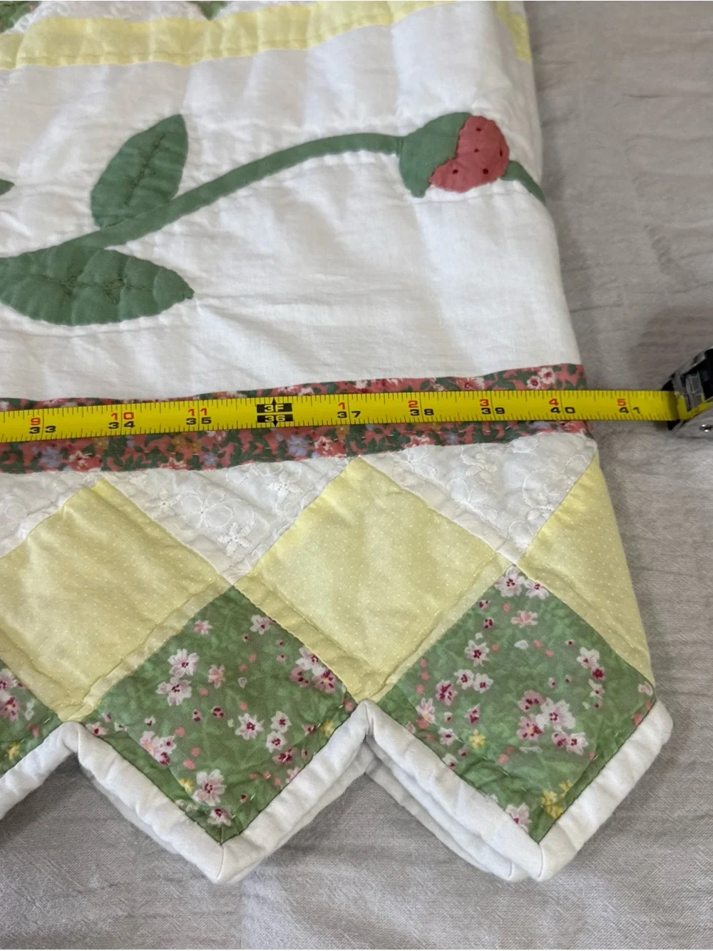 Vtg Floral Patchwork Quilt Applique Butterflies Prairie Point Edge Sz Full 80''